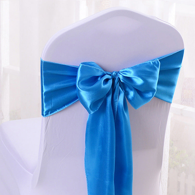 5 Pc Satin Chair Cover Sashes Bows  6.8" x 110" Lake Blue