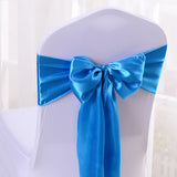 5 Pc Satin Chair Cover Sashes Bows  6.8" x 110" Lake Blue