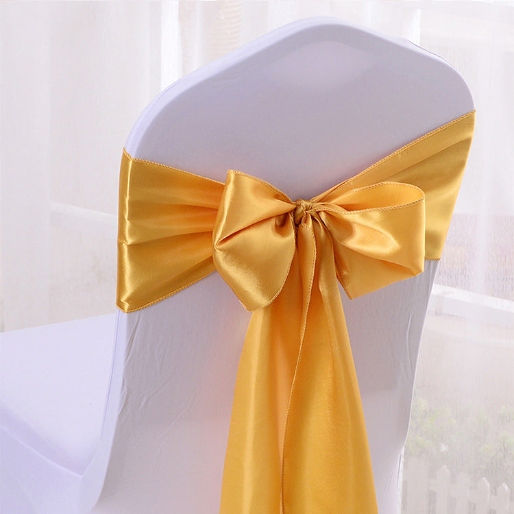 5 Pc Satin Chair Cover Sashes Bows  6.8" x 110" Golden Yellow