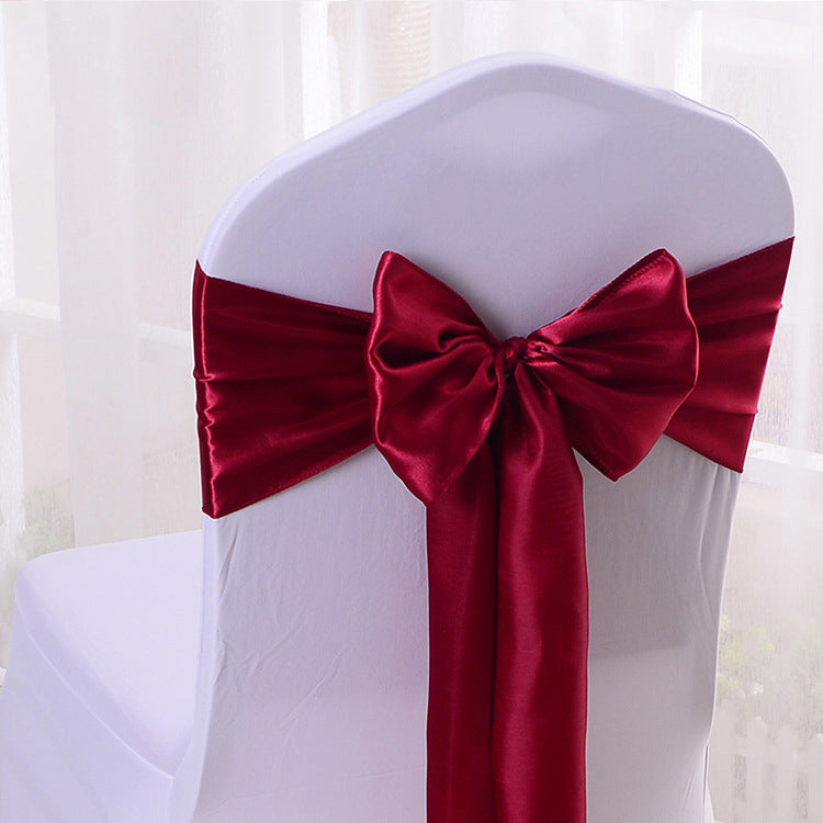 5 Pc Satin Chair Cover Sashes Bows  6.8" x 110" Wine Red