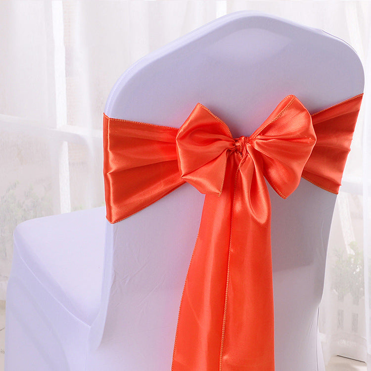 5 Pc Satin Chair Cover Sashes Bows  6.8" x 110" Orange Red