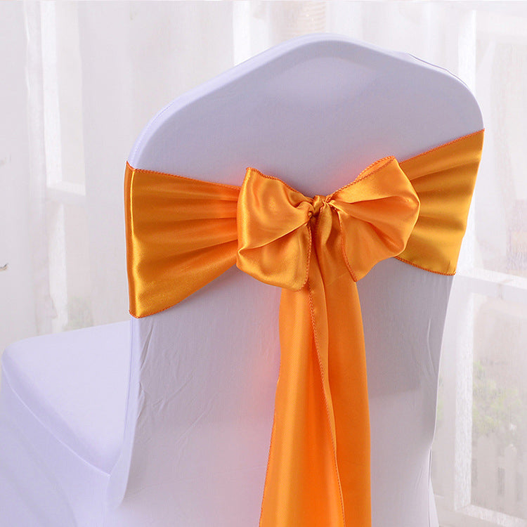 5 Pc Satin Chair Cover Sashes Bows  6.8" x 110" Orange Yellow