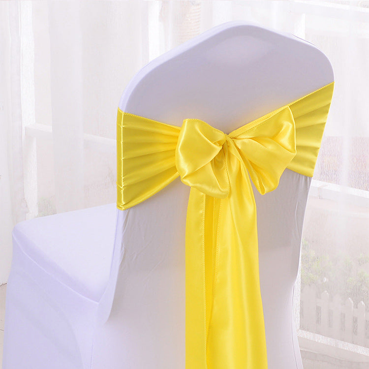 5 Pc Satin Chair Cover Sashes Bows  6.8" x 110" Bright Yellow