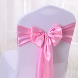 5 Pc Satin Chair Cover Sashes Bows  6.8" x 110" Light Pink