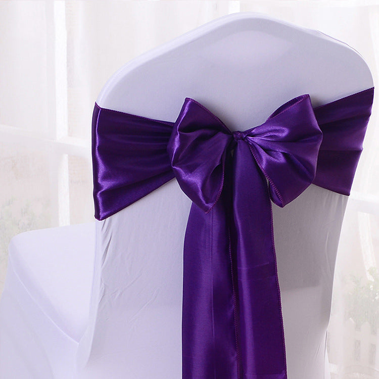 5 Pc Satin Chair Cover Sashes Bows  6.8" x 110" Dark Durple