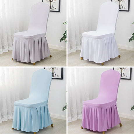 Ruffled Pleated Skirt Polyester Chair Cover  Black