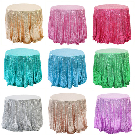Sequin Round Tablecloth 132" Sky Blue