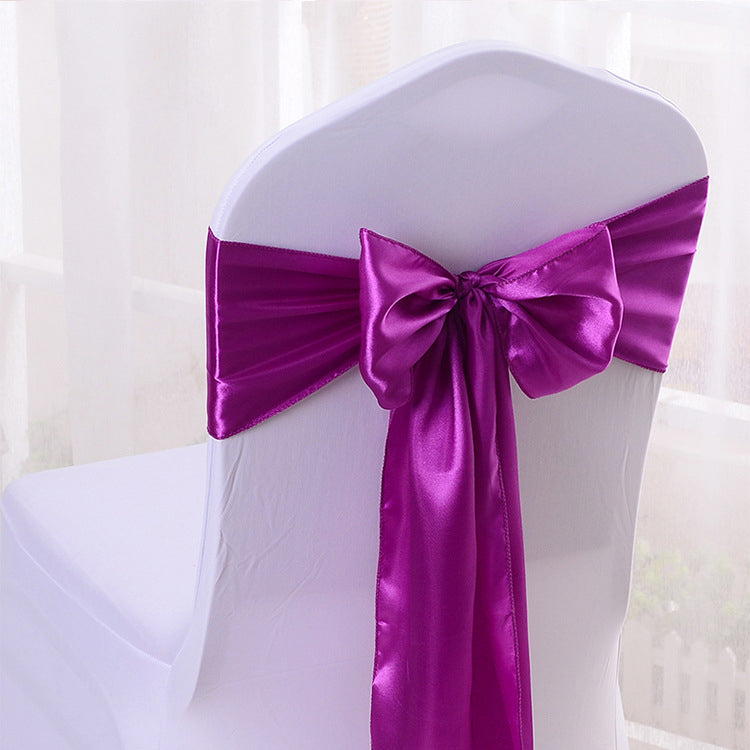 5 Pc Satin Chair Cover Sashes Bows  6.8" x 110" Purple Red