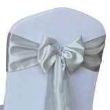 5 Pc Satin Chair Cover Sashes Bows  6.8" x 110" Silver