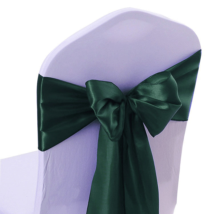 5 Pc Satin Chair Cover Sashes Bows  6.8" x 110" Dark Green