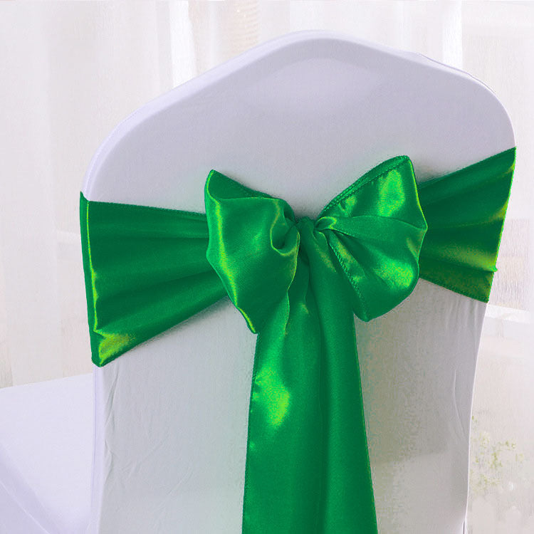 5 Pc Satin Chair Cover Sashes Bows  6.8" x 110" Emerald Green