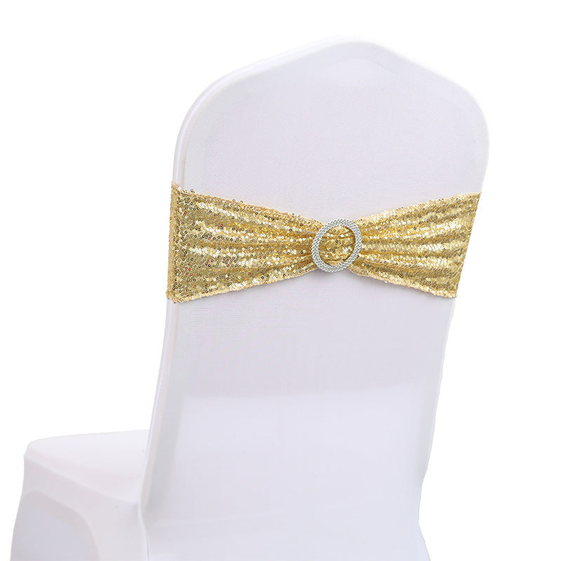 5 Pc Sequin Spandex Chair Sashes 6"x14" Gold