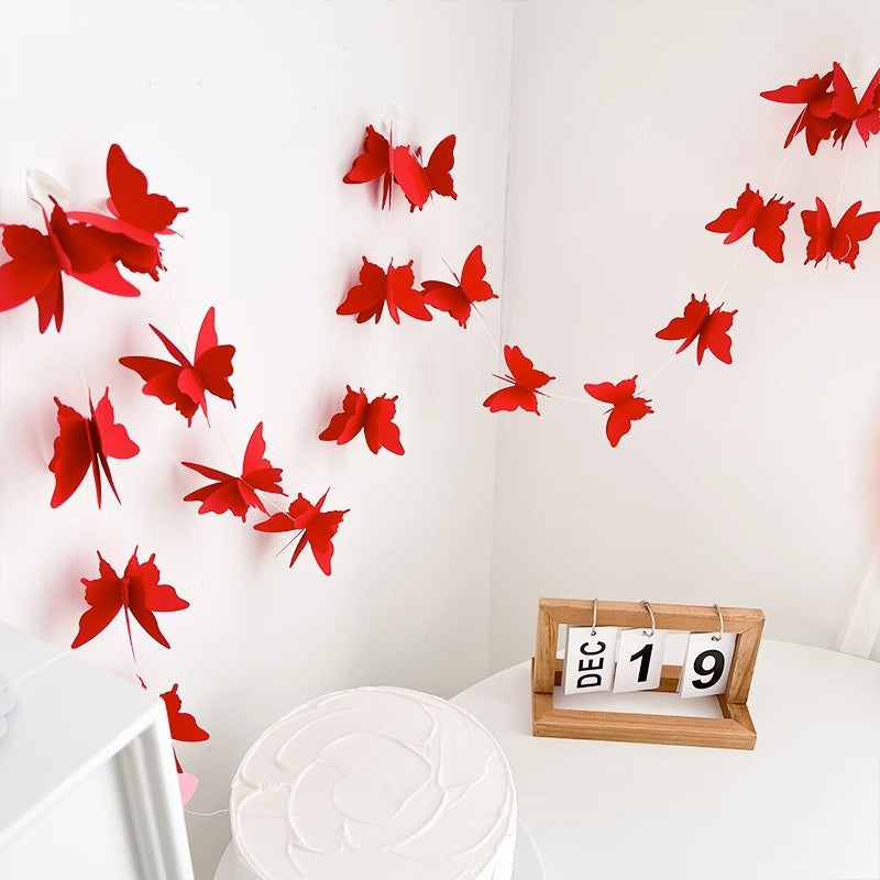 2 Pc 3D Paper Butterfly String Banners 9Ft Red