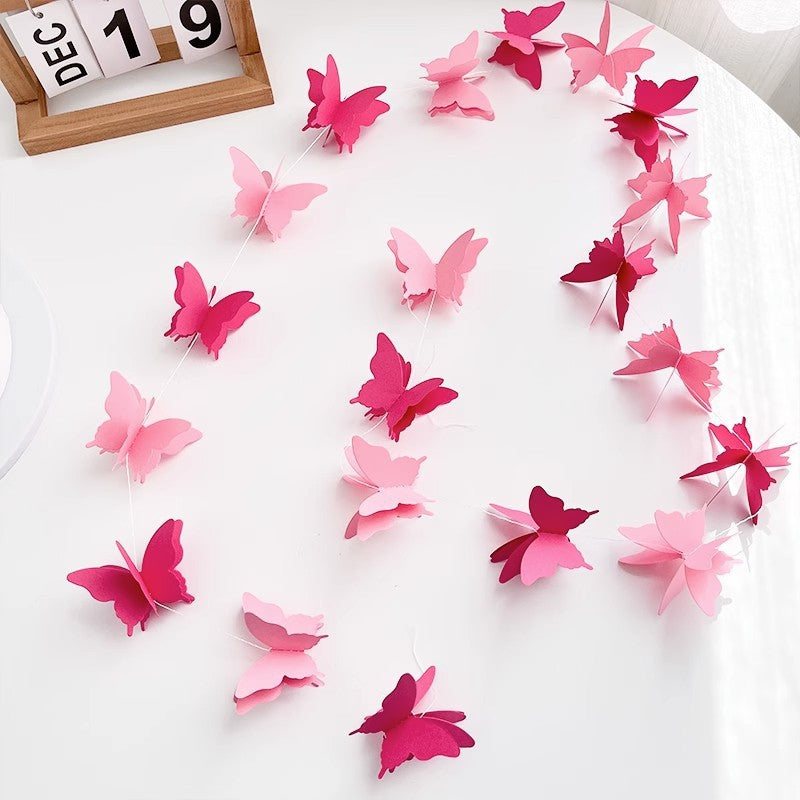 2 Pc 3D Paper Butterfly String Banners 9Ft Gradient Pink