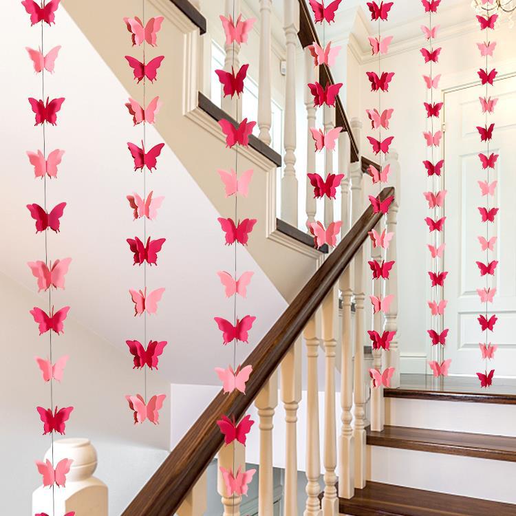 2 Pc 3D Paper Butterfly String Banners 9Ft Gradient Pink