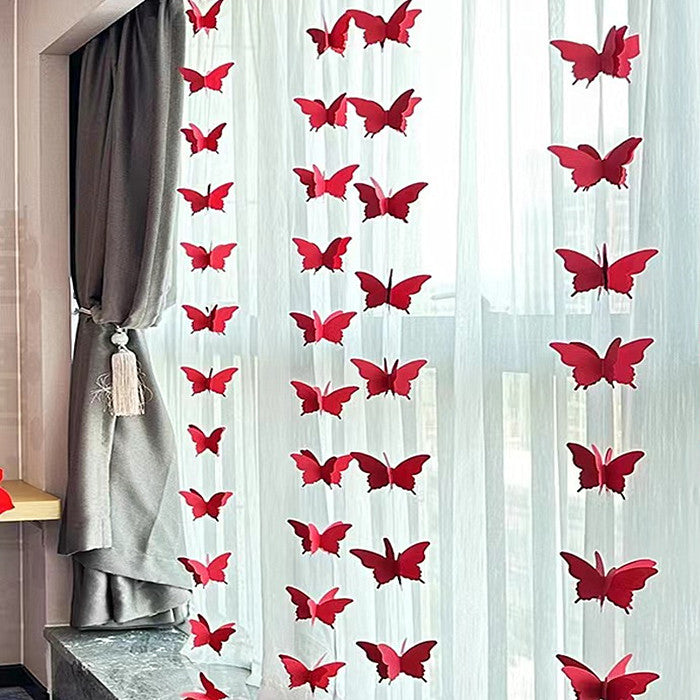 2 Pc 3D Paper Butterfly String Banners 9Ft Red