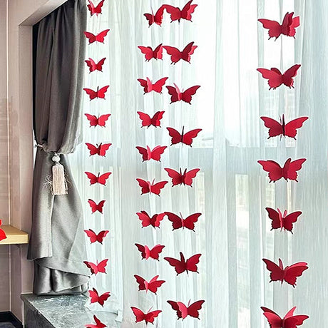 2 Pc 3D Paper Butterfly String Banners 9Ft Red