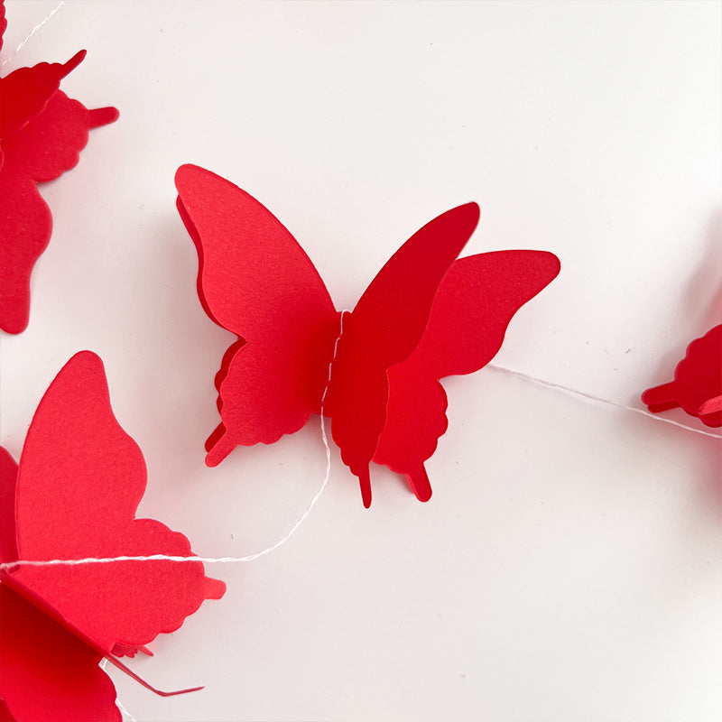 2 Pc 3D Paper Butterfly String Banners 9Ft Red