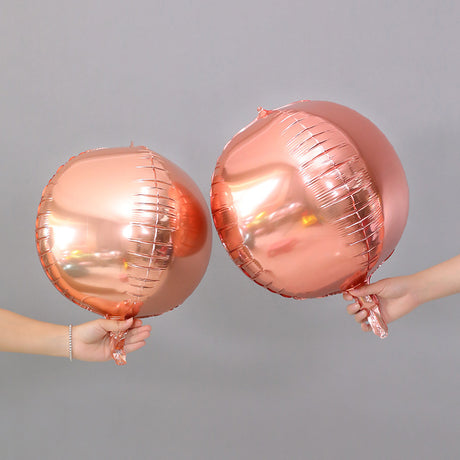 2 Pc Rose Gold 4D Sphere Mylar Foil Helium or Air Balloons 18"