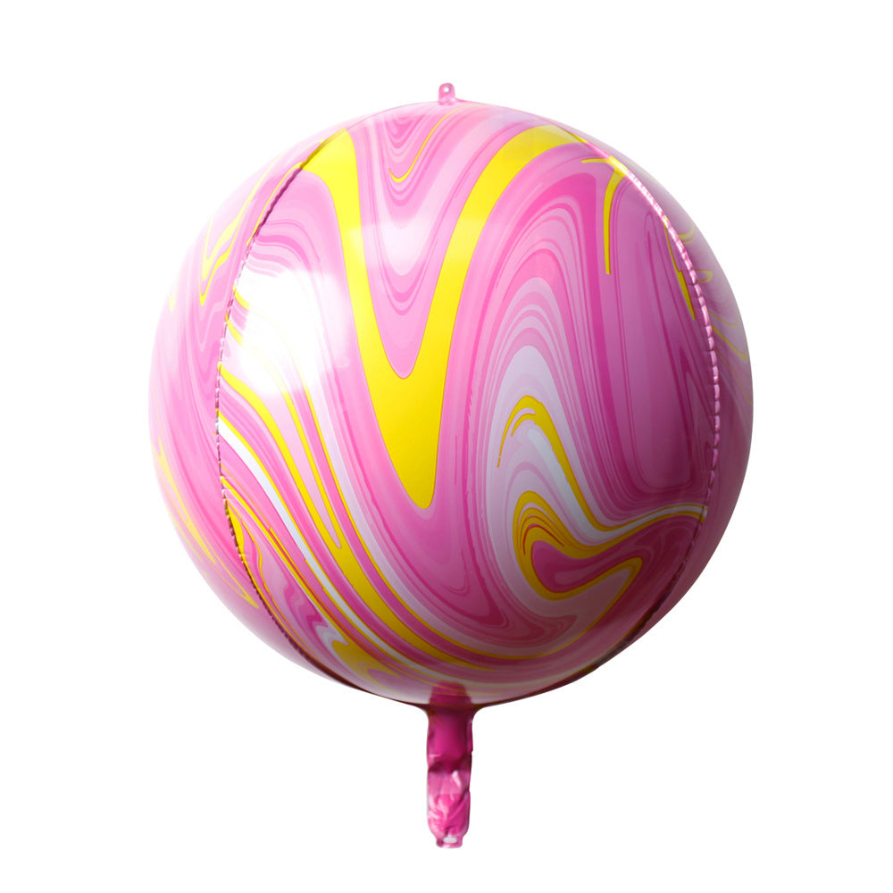 3 Pc Agate Pink Marble Orbz Foil Balloons, 4D Sphere Mylar Balloons 22"