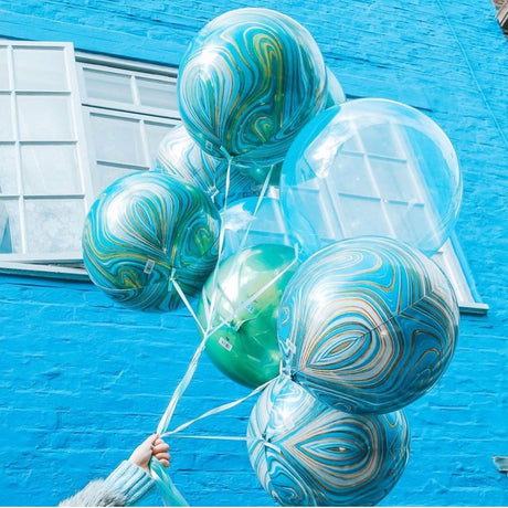 3 Pc Gold Agate Green Marble Orbz Foil Balloons, 4D Sphere Mylar Balloons 22"
