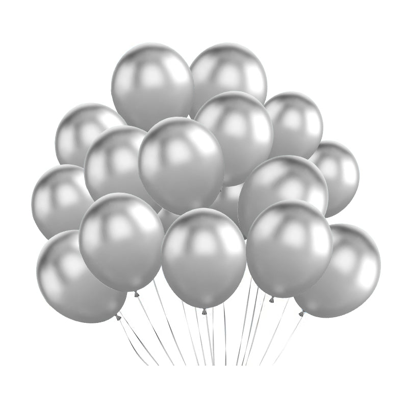 100 Pc Chrome Silver Latex, Air or Water Balloons 5"