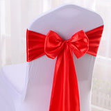 5 Pc Satin Chair Cover Sashes Bows  6.8" x 110" Red
