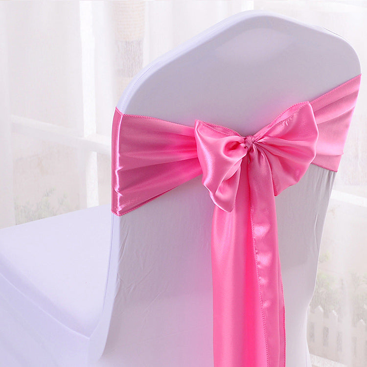 5 Pc Satin Chair Cover Sashes Bows  6.8" x 110" Pink