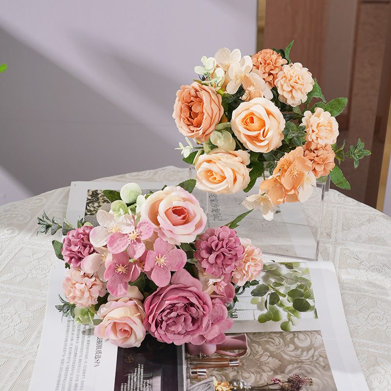 2 Pcs Silk Rose Bouquets Mixed Peony & Hydrangea 12