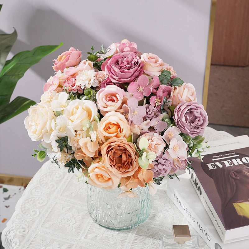 2 Pcs Silk Rose Bouquets Mixed Peony & Hydrangea 12