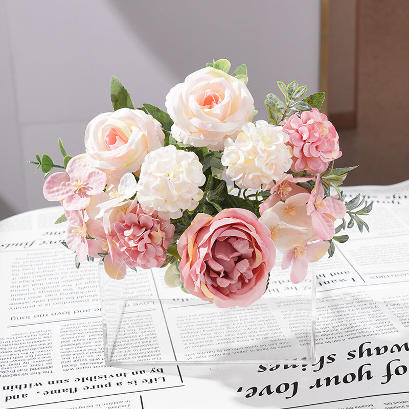 2 Pcs Silk Rose Bouquets Mixed Peony & Hydrangea 12