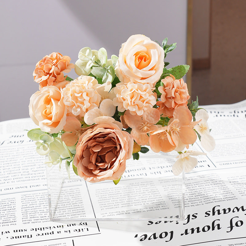 2 Pcs Silk Rose Bouquets Mixed Peony & Hydrangea 12