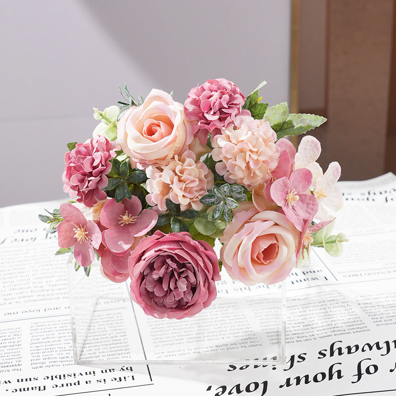 2 Pcs Silk Rose Bouquets Mixed Peony & Hydrangea 12