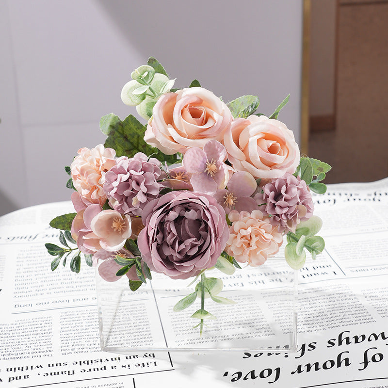 2 Pcs Silk Rose Bouquets Mixed Peony & Hydrangea 12