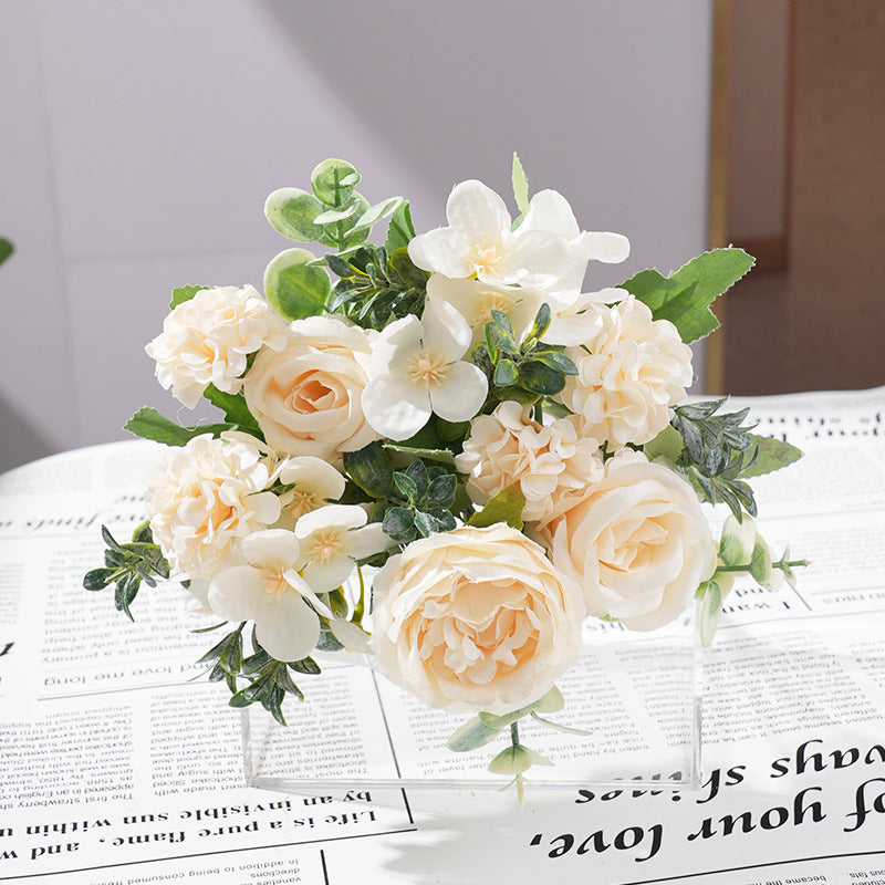 2 Pcs Silk Rose Bouquets Mixed Peony & Hydrangea 12