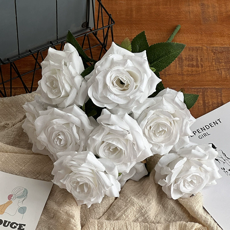 2 Bushes Artificial Silk Rose Flower Arrangements White 16