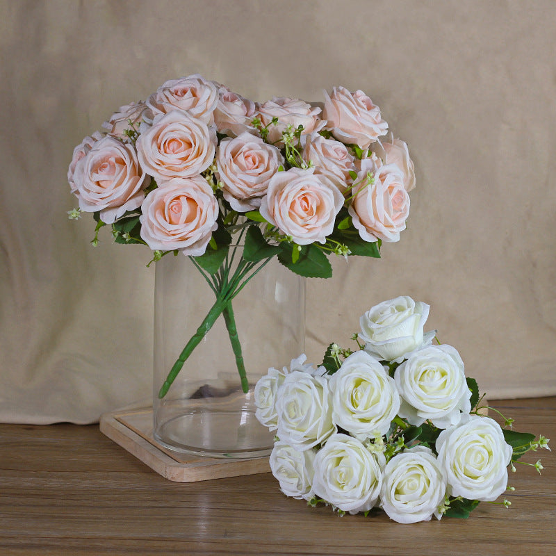 2 Bushes Artificial Silk Rose Flower Arrangements Purple 16