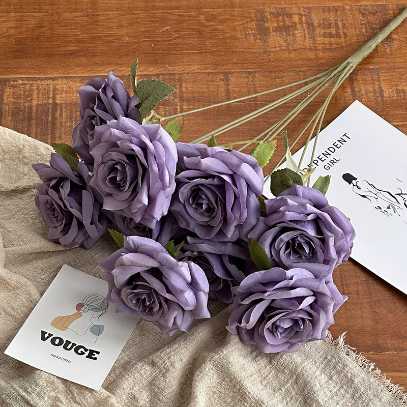 2 Bushes Artificial Silk Rose Flower Arrangements Purple 16