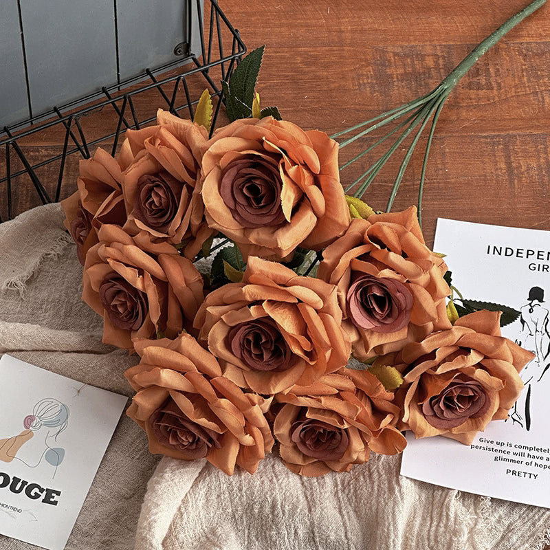 2 Bushes Artificial Silk Rose Flower Arrangements Brown 16
