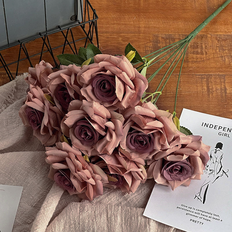 2 Bushes Artificial Silk Rose Flower Arrangements Coffee 16