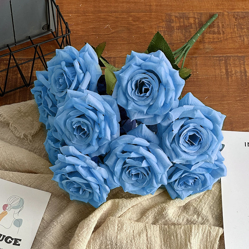 2 Bushes Artificial Silk Rose Flower Arrangements Blue 16