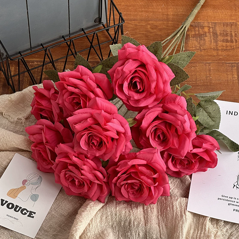 2 Bushes Artificial Silk Rose Flower Arrangements Rose Red 16