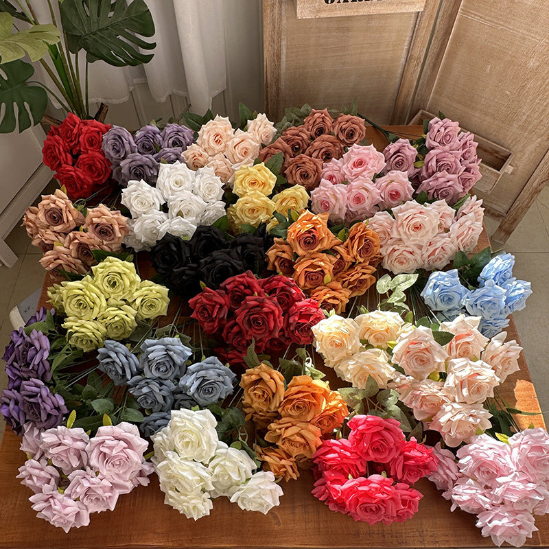 2 Bushes Artificial Silk Rose Flower Arrangements Purple 16