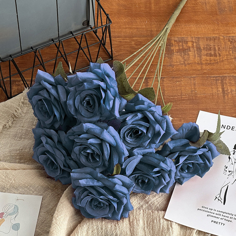 2 Bushes Artificial Silk Rose Flower Arrangements Haze Blue 16