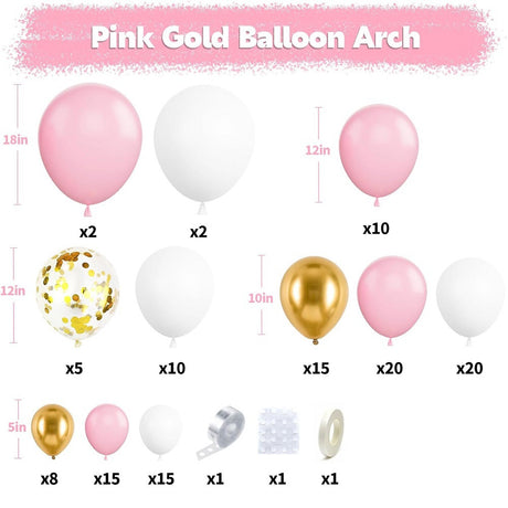122 Pc Light Pink White Gold DIY Balloon Garland Kit