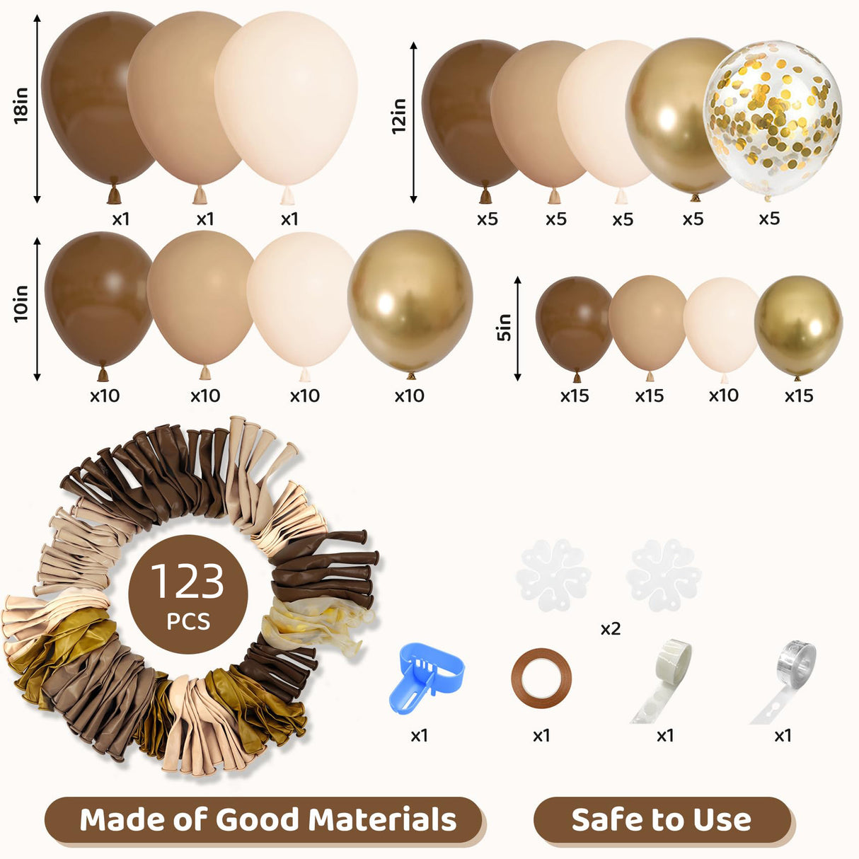 123 Pc Coffee Skin Color DIY Balloon Garland Kit