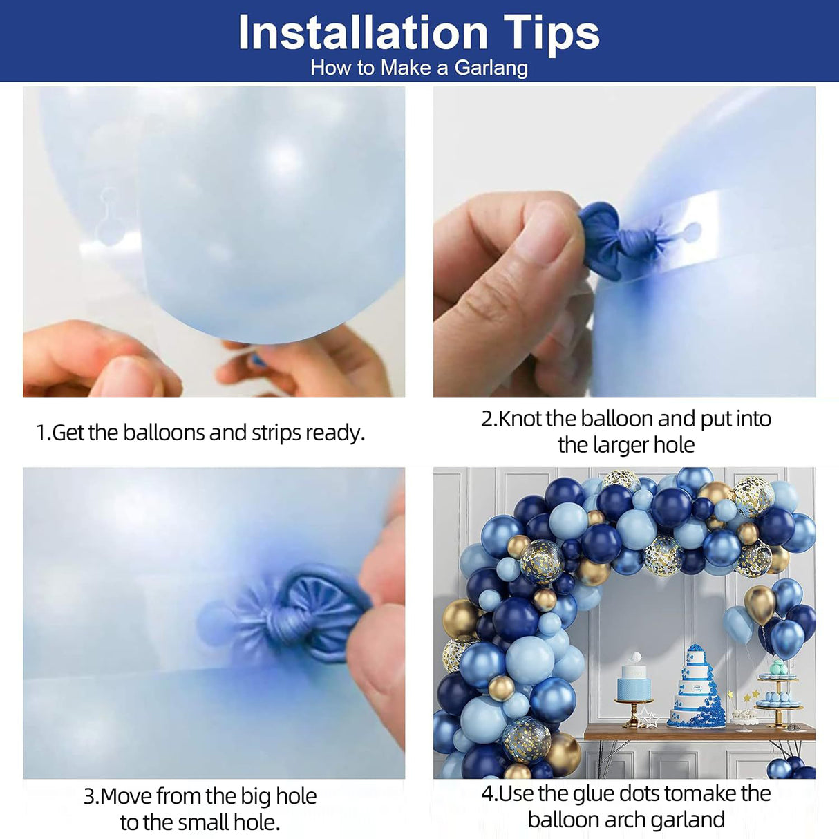 130 Pc Navy Blue Gold DIY Balloon Garland Kit