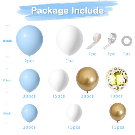 128 Pc Macaroon Blue Metallic Gold DIY Balloon Garland Kit