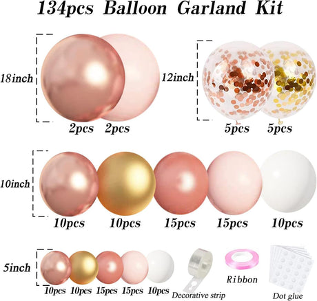 134 Pc Metallic Rose Gold DIY Balloon Garland Kit