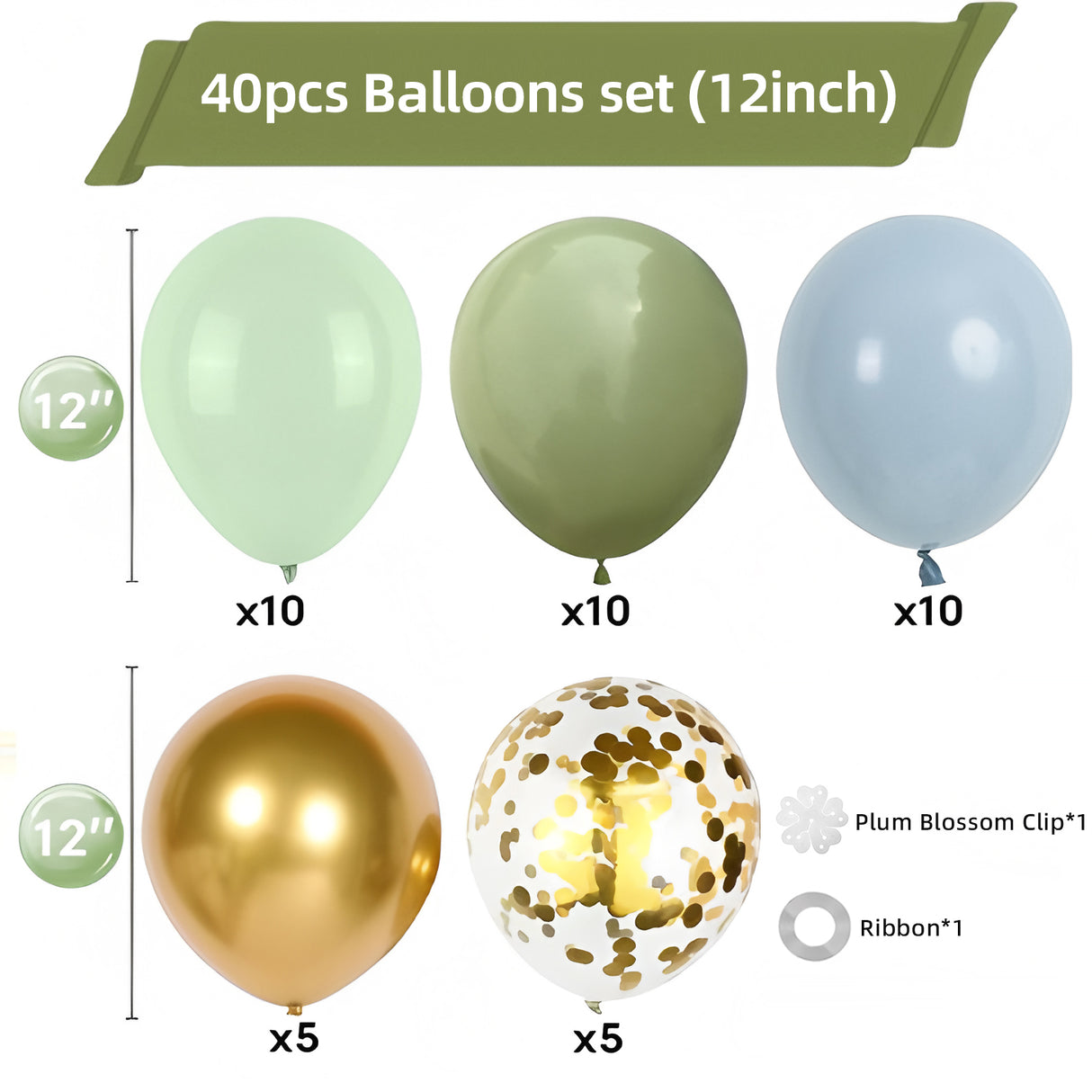 Set of 40 Green Party Balloon Kit 12"
